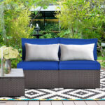 2 Pieces Patio Rattan Armless Sofa Set with 2 Cushions and 2 Pillows - Image 10