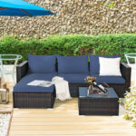 5 Pieces Patio Rattan Sectional Furniture Set with Cushions and Coffee Table - Image 3