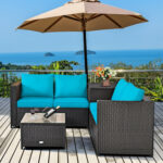 4 Pieces Outdoor Patio Rattan Furniture Set with Loveseat and Storage Box - Image 3