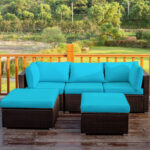 5 Pieces Patio Sectional Rattan Furniture Set with Ottoman Table - Image 3