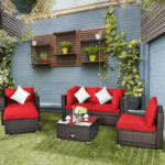 6 Pieces Patio Rattan Furniture Set with Sectional Cushion - Image 7
