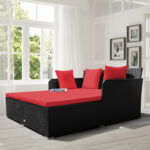 Spacious Outdoor Rattan Daybed with Upholstered Cushions and Pillows - Image 3