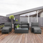 6 Pieces Patio Rattan Furniture Set with Glass Table and Cushioned Seat - Image 2