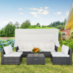 6 Pieces Patio Rattan Furniture Set with Retractable Canopy - Image 2