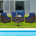4 Pieces Patio Rattan Furniture Set Cushioned Sofa Glass Table - Image 6
