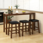 4-Piece Bar Table Set Counter-Height Table and 3 PVC Leather Upholstered Bar Stools - Image 2