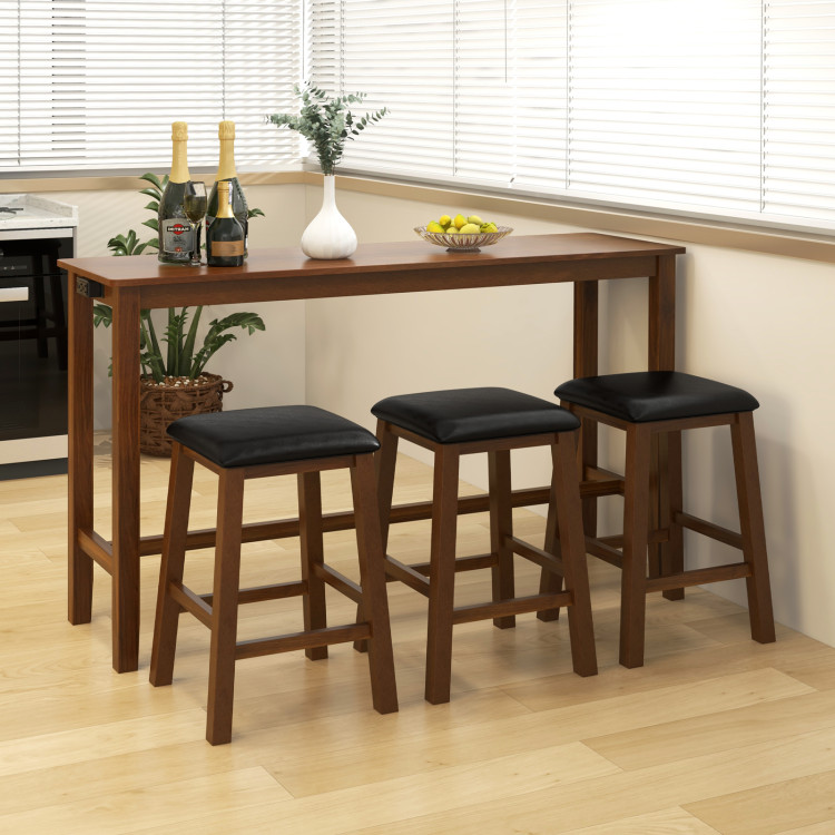 4-Piece Bar Table Set Counter-Height Table and 3 PVC Leather Upholstered Bar Stools - Image 2