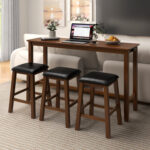 4-Piece Bar Table Set Counter-Height Table and 3 PVC Leather Upholstered Bar Stools - Image 3