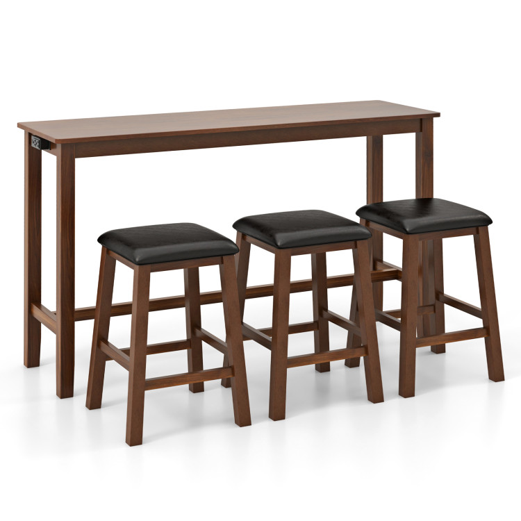4_Piece_Bar_Table_Set_Counter_Height_Table_and_3_PVC_Leather_Upholstered_Bar_Stools-3.jpg 4-Piece Bar Table Set Counter-Height Table and 3 PVC Leather Upholstered Bar Stools - Image 1