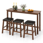 4-Piece Bar Table Set Counter-Height Table and 3 PVC Leather Upholstered Bar Stools - Image 4