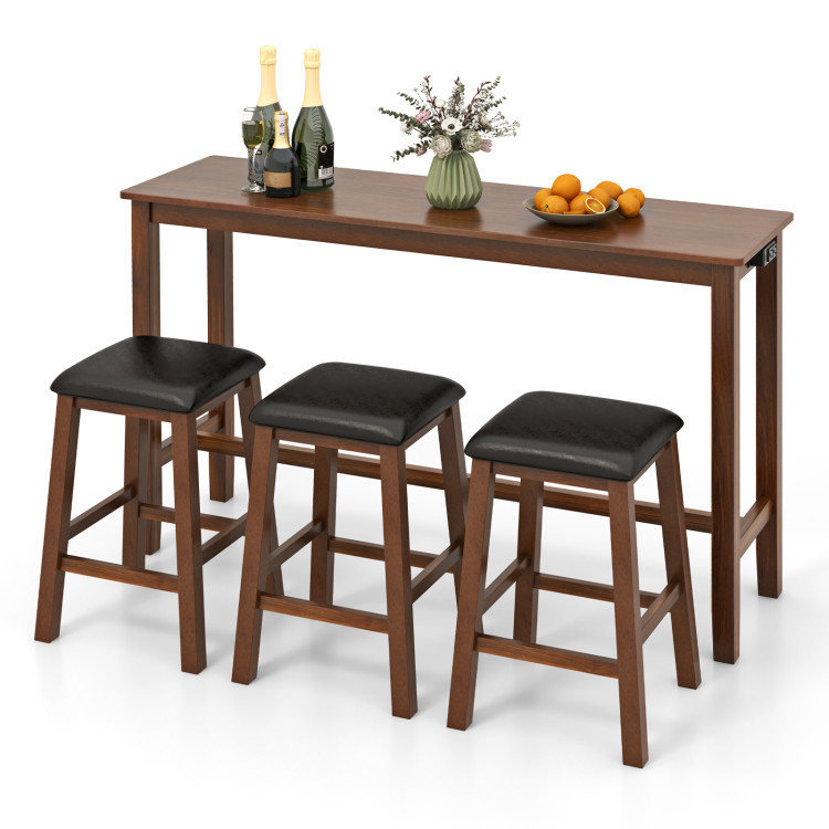 4-Piece Bar Table Set Counter-Height Table and 3 PVC Leather Upholstered Bar Stools - Image 4