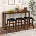 4-Piece Bar Table Set Counter-Height Table and 3 PVC Leather Upholstered Bar Stools - Image 6