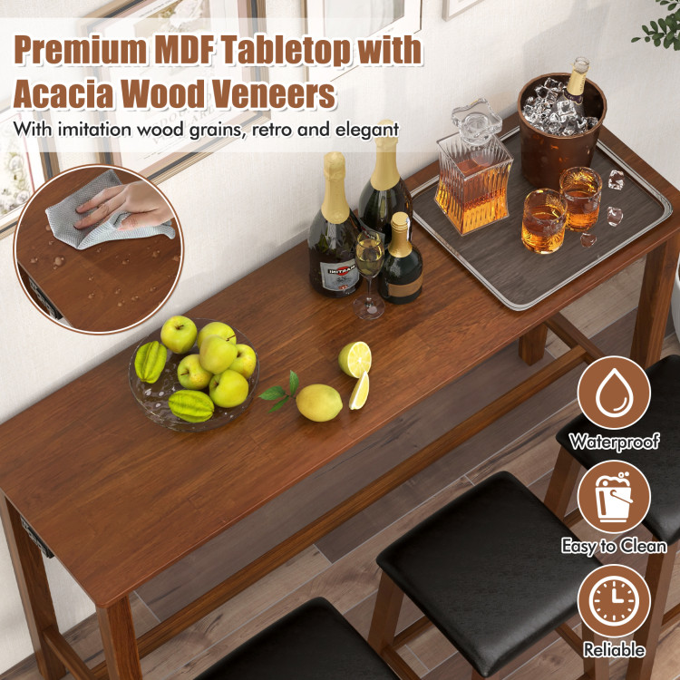 4-Piece Bar Table Set Counter-Height Table and 3 PVC Leather Upholstered Bar Stools - Image 9