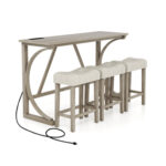 4-Piece Bar Table Set with Power Outlet and Upholstered Saddle Seat Stools