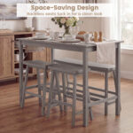 4-Piece Counter Height Dining Table Set with Power Outlet Solid Rubber Wood Kitchen Table - Image 10