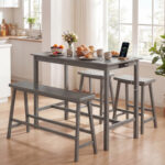 4-Piece Counter Height Dining Table Set with Power Outlet Solid Rubber Wood Kitchen Table - Image 2