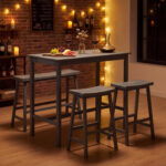 4-Piece Counter Height Dining Table Set with Power Outlet Solid Rubber Wood Kitchen Table - Image 3