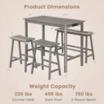 4-Piece Counter Height Dining Table Set with Power Outlet Solid Rubber Wood Kitchen Table - Image 5