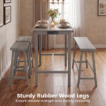 4-Piece Counter Height Dining Table Set with Power Outlet Solid Rubber Wood Kitchen Table - Image 11
