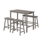 4-Piece Counter Height Dining Table Set with Power Outlet Solid Rubber Wood Kitchen Table - Image 4