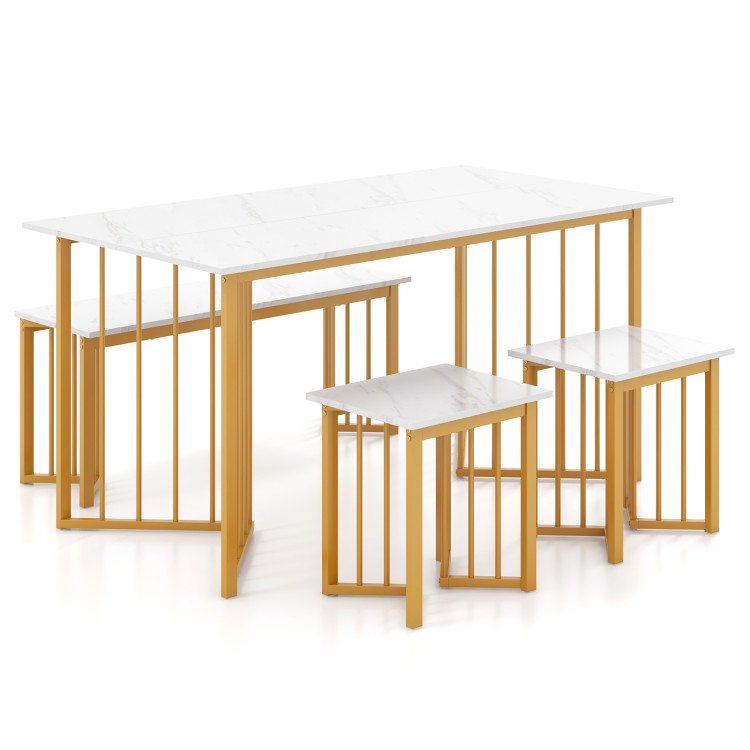4 Piece Dining Table Set with Bench and 2 Stools - Image 1