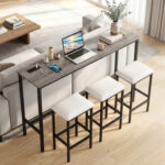 4 Pieces Counter Height Bar Table with Power Outlet with 3 Padded Stools - Image 2