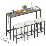 4 Pieces Counter Height Bar Table with Power Outlet with 3 Padded Stools - Image 4
