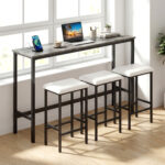 4 Pieces Counter Height Bar Table with Power Outlet with 3 Padded Stools - Image 6