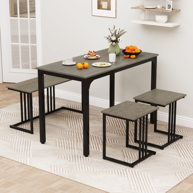 4 Pieces Space-Saving Dining Table Set with Bench and 2 Stools - Image 2