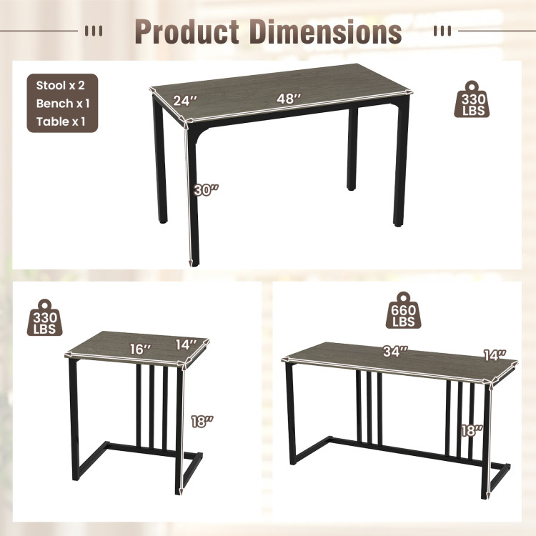 4 Pieces Space-Saving Dining Table Set with Bench and 2 Stools - Image 5