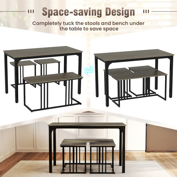 4 Pieces Space-Saving Dining Table Set with Bench and 2 Stools - Image 6
