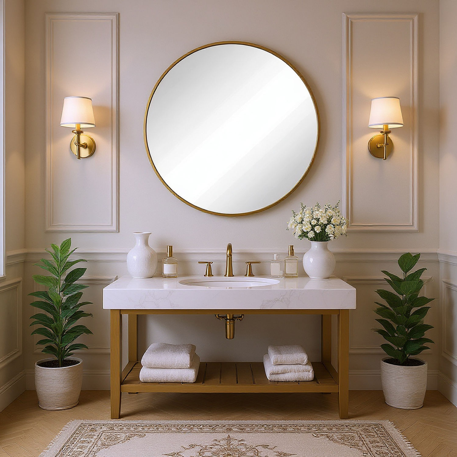 Aurora 39" Round Wall Mirror with Gold Metal Frame