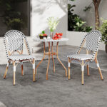 3 Piece French Bistro Table Chair Set with Outdoor Wicker Round Table and 2 Dining Chairs - Image 2