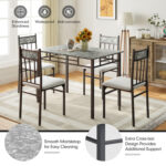 5 Pieces Faux Marble Dining Set Table with Solid Steel Frame - Image 9
