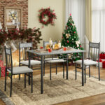 5 Pieces Faux Marble Dining Set Table with Solid Steel Frame - Image 2