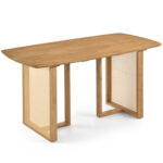 55" Solid Rubber Wood Dining Table Set for 4 People with Rounded Edges