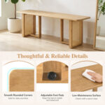 55â€ Solid Rubber Wood Dining Table Set Boho Rectangular Dining Table with 2 Benches - Image 16