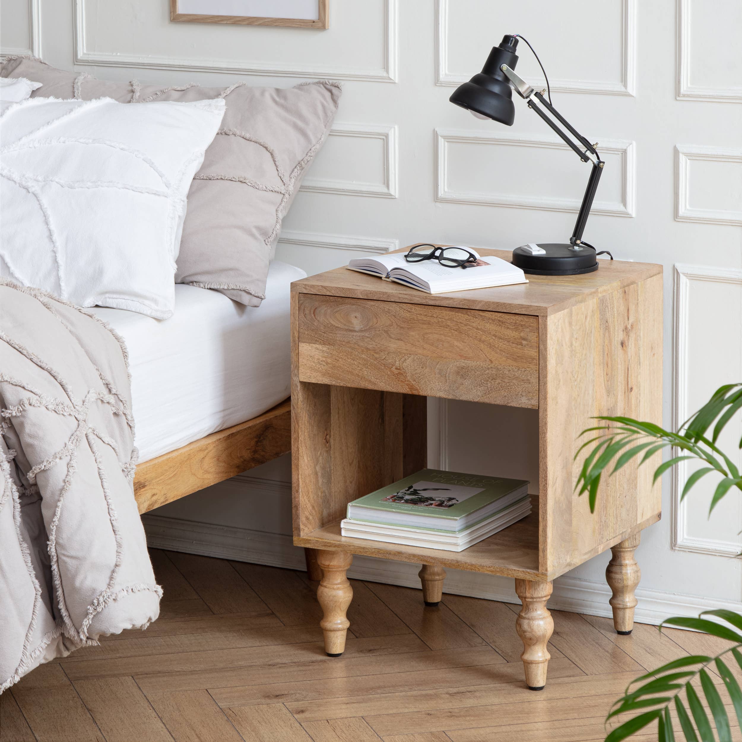 Rhonda Scandi Solid Wood Nightstand Bed Push-Open Side Table