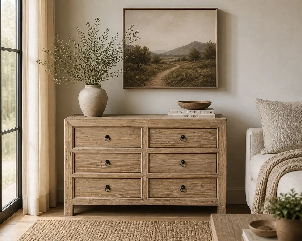 Chest of Drawers - 6-Drawer Solid Pine - Weathered Natural