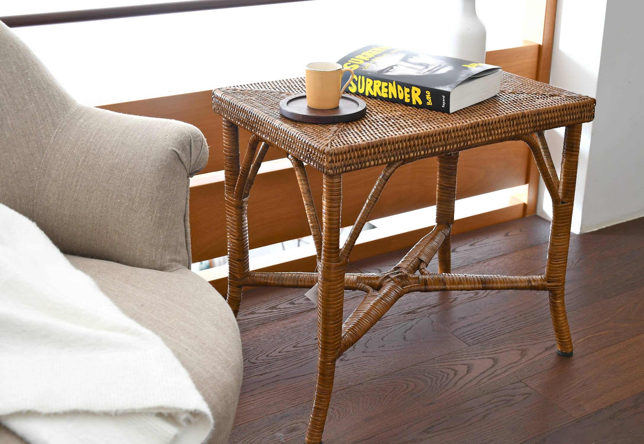 Loikaw side table in natural rattan honey color