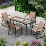 5 Pieces Patio Dining Set with Rectangular Table and Fabric Chairs - Image 6