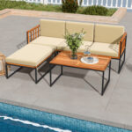 5 Pieces Patio Furniture Set Acacia Wood Sectional Set with Heavy-Duty Metal Frame - Image 2