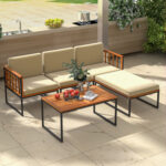 5 Pieces Patio Furniture Set Acacia Wood Sectional Set with Heavy-Duty Metal Frame - Image 3