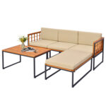 5 Pieces Patio Furniture Set Acacia Wood Sectional Set with Heavy-Duty Metal Frame - Image 4