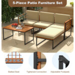 5 Pieces Patio Furniture Set Acacia Wood Sectional Set with Heavy-Duty Metal Frame - Image 8