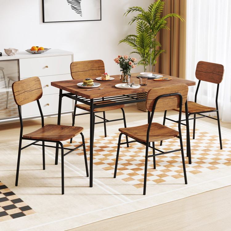 5-Piece Table Set for 4 with Metal Frame and Storage Rack - Image 2