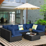 7 Pieces Sectional Wicker Furniture Sofa Set with Tempered Glass Top Coffee Table - Image 6