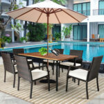 7 Pieces Patio Rattan Cushioned Dining Set with Umbrella Hole - Image 7