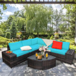6 Piece Wicker Patio Sectional Sofa Set with Tempered Glass Coffee Table - Image 2