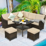 6 Pieces Patio Rattan Dining Sofa Funiture Set - Image 7